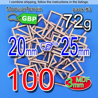 100x Adapter 20mm To 25mm Square Base 3mm MDF Warhammer 40K AOS The Old World • £13.26