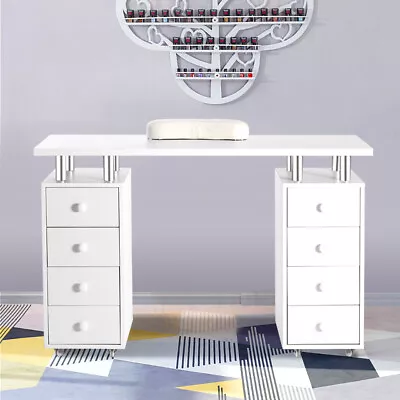 Manicure Table Nail Desk Station Beauty Salon Equipment With Wrist Pad 8 Drawers • £165.95