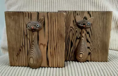 Vintage Otagiri Japan Wood Cat Book Ends Retro Style • $22