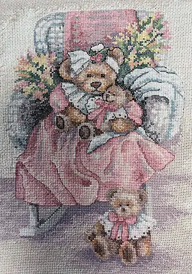 Mama Bear Babies Life Of Child Picture - Vintage Finished Hand Embroidered • $34.99