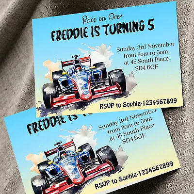 Racing Car Personalised Birthday Party Invites A6 X10 Red Race Car Party Invite • £3.60