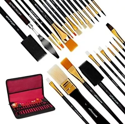 26 Piece Paint Brush Set For Acrylic Watercolour And Oil With Case • £1.99