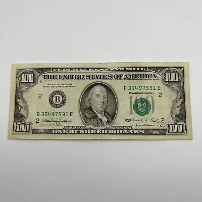 Series 1990 US One Hundred Dollar Bill $100 New York B 35497591 E Small Face • $129.68