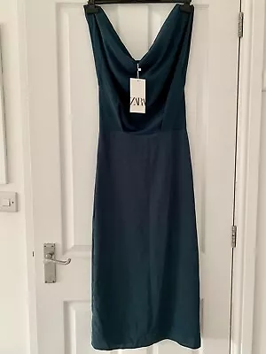Zara Teal Drape Neck Dress - Size S - New With Tags - BNWT • £12.99
