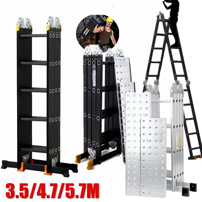 3.5M/4.7M/5.7M Multi-Purpose Aluminium Extendable Platform Folding Stable Ladder • £31.97