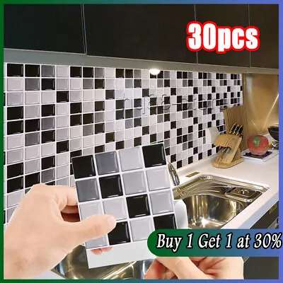 20x Mosaic Tile Stickers Stick On Bathroom Kitchen Home Wall Decal Self-adhesive • £4.39