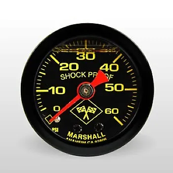 Marshall Fuel Pressure Gauge MNB00060; 0-60 Psi 1-1/2  Liquid Filled Blk/Yellow • $23.63