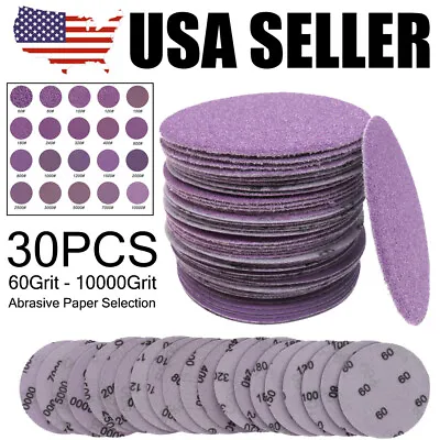 30PCS 3in Aluminum Oxide Sandpaper 60-10000 Grit Sanding Discs Paper Hook Loop • $5.99