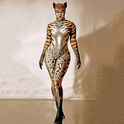 $108.68 • Buy Tiger Print Long Jumpsuit Nightclub Bar Stage Dance Costume Cosplay Costume