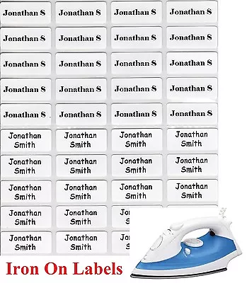 $9.49 • Buy 104 White Iron On Personalised Name Clothing Labels / Tags - (22*09mm) Warm Wash