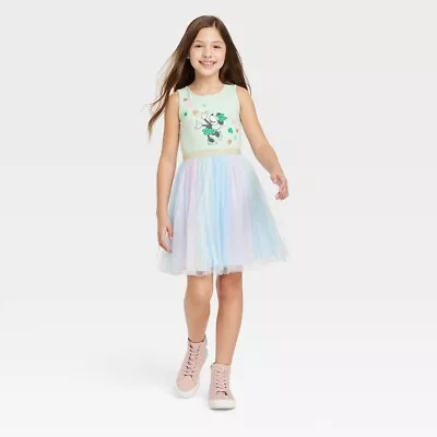 Girls' Disney Minnie Mouse Clover & Rainbow St. Patrick's Day Tutu Dress Mint M • $8.39