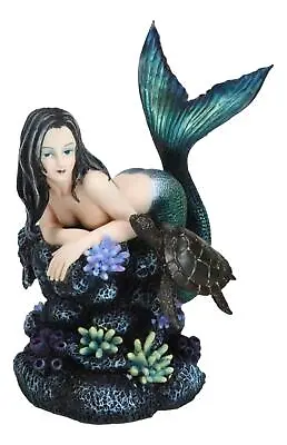 Siren Mermaid With Iridescent Tail And Turtle Companion By Coral Rocks Statue • $64.99