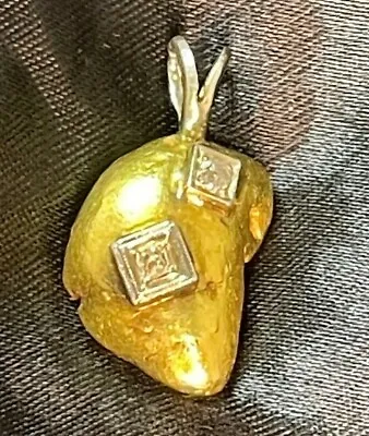 Vintage 94.6% Placer Gold Nugget 13.68 Grams With Two Diamonds Set In Pendant  • $1650
