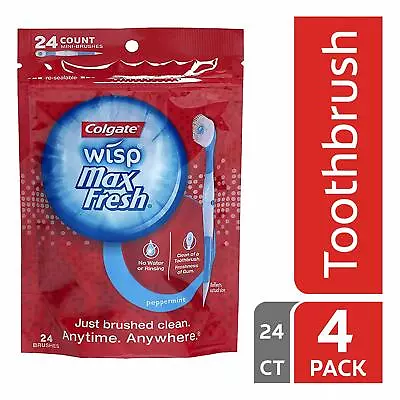 Colgate Max Fresh Wisp Disposable Mini Toothbrush Peppermint - 24 Count 4 Pack • $31.99