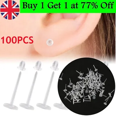 100PCS Transparent Invisible Studs Clear Aacrylic Plastic Ladies Earrings Women • £3.28