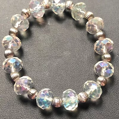 GORGEOUS Estate Iridescent AB Crystal Beaded Vintage Stretch Bracelet • $7.70