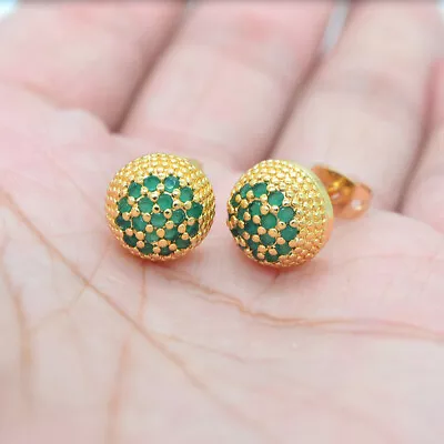 18K Yellow Gold Filled Women Green Topaz Round Dome Stud Earrings Jewelry • £5.99