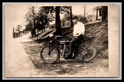 RPPC  Man On Indian Motorcycle   Real Photo Postcard • $74.99