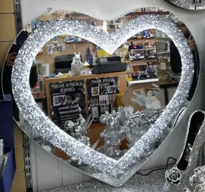 Heart Shape Wall Mirror Diamond Crushed Crystal With LED Light Illuminated 80×70 • £94.99