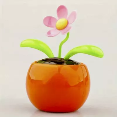 Solar Power Dancing Toy Swinging Flower Pot Car Dashboard Office Orange Base • £6.99