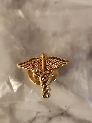 Vintage Medical Caduceus Gold Tone Lapel Pin Hat Pin Tie Tack Lanyard Pin • $16