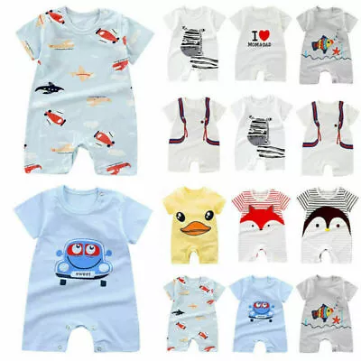 Newborn Baby Boys Girls Cute Animal Print Romper Short Sleeves Jumpsuit Clothes^ • £8.24