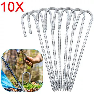 10Pcs 12  Heavy Duty Galvanised Steel J Shaped Ground Stakes Gazebo Tent Pegs UK • £11.99