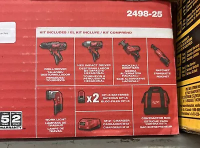 Milwaukee 2498-25 M12 Cordless LITHIUM-ION 5-Tool Combo Kit • $248