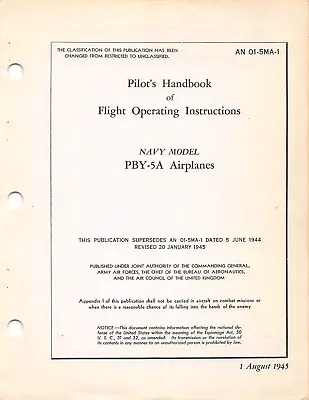 PBY-5A  Catalina  Pilot's Handbook World War II Book Flight Manual -CD • $25.99