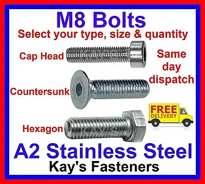 Kays Fasteners M8/8mm A2 Stainless Steel Bolts Kayfast • £86.66