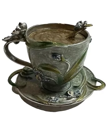 Apropos Enamel Magnet Trinket Box Tea Coffee Cup Saucer Flowers Garden Art • $22