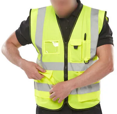 £4.95 • Buy Hi Vis Viz Vest High Visibility Work Waistcoat With Phone & Id Pockets Yellow