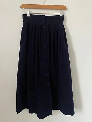 Laura Ashley Skirt 10 Needle Cord Blue Midi Pockets Button Down W25 • £25