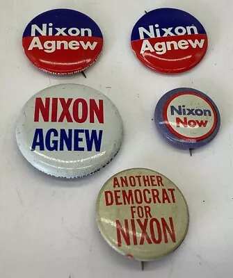 5 Nixon Agnew Campaign Political Pins Buttons Presidential 4 Designs Vintage • $10.50