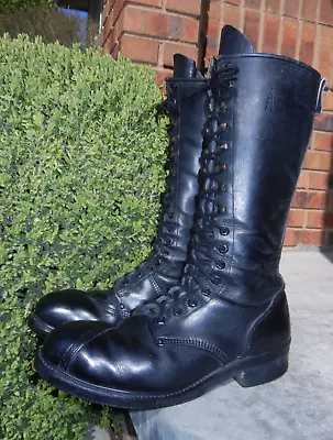 Marine Issue Tall Black Leather Military Lineman Boots Men's 12d Linesman Usa • $179