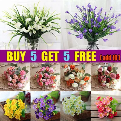 Bridal Bouquet Long Stem Home Plant Party Decor Artificial Fake Silk Flower • £3.19