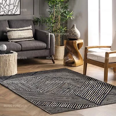 Hand Braided Living Room Jute Area Rugs Natural Black Kilim Handmade Kitchen Mat • $161.89