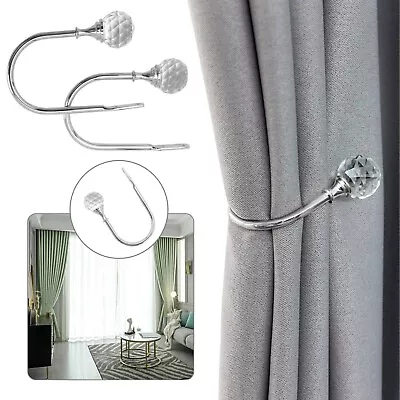 2X Silver Metal Crystal Curtain Holdback Wall Tie Backs Hooks Hanger Holder New • £9.49