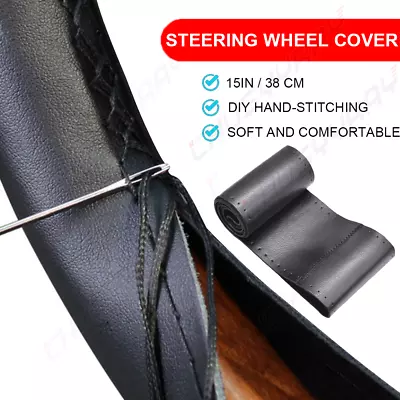 Black 15  DIY Car Steering Wheel Cover Genuine Leather For CHEVROLET Black New • $26.99