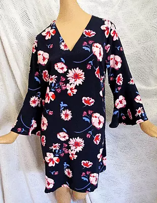 New Mud Pie Navy Floral Bell Sleeve Dress  M  8 - 10  • $11.95
