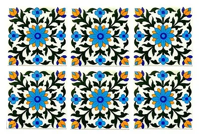 Decorative Moroccan Pottery Ceramic Handmade Wall Tiles 6x6 Inch Set Of 6 Tiles • $111.46