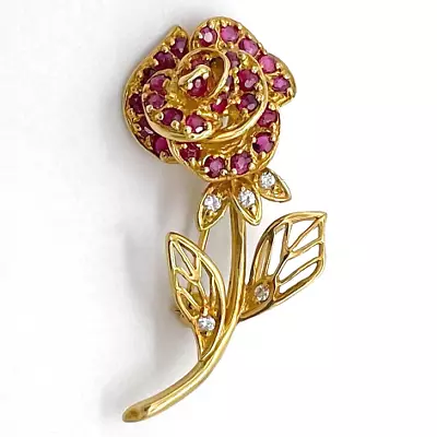 Igor Carl Faberge Franklin Mint 18K Yellow Gold Ruby Diamond Flower Brooch Pin • $695