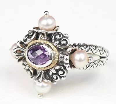 Barbara Bixby Sterling Silver 18k Gold Pearl And Amethyst Women's Ring Size 9 • $179.95