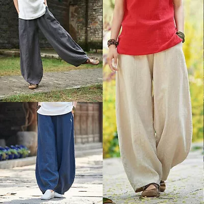 Trousers Linen Baggy Cotton Womens Ladies Plus Size UK Summer Pants Casual Harem • £14.12