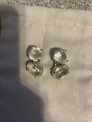 VTG DeNICOLA White & Gray  Crystal RHINESTONE EARRINGS  SIGNED Clip • $10