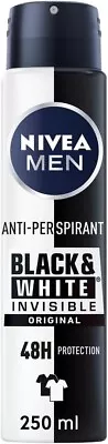 NIVEA MEN Invisible Black & White Anti-Perspirant Deodorant Spray 6 X 250ml • £16.17