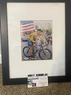 LANCE ARMSTRONG HAND SIGNED FRAMED PHOTO TOUR DE FRANCE CYCLIST 9x10 Authentc! • £237.54