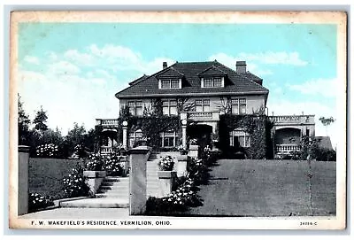 Vermillion Ohio OH Postcard F. W. Wakefield's Residence Exterior 1928 Vintage • $12.97