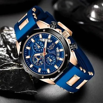 Mens Watches Top Brand Luxury Silicone Sport Watch Men Quartz Date Waterproof • £34.99