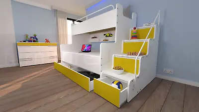 Modern Double Triple Bunk Bed High Sleeper Mid Sleeper Bed Cabin Bed Storage Bed • £739